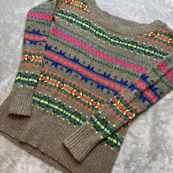 American Eagle Outfitter Neon Fair Isle Sweater Womens S Wool Blend Off Shoulder - Picture 1 of 8